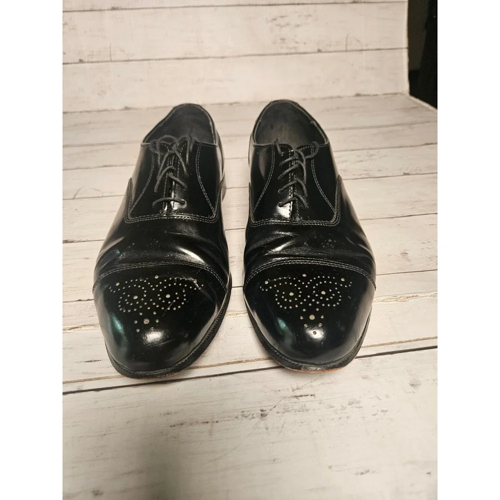 Dexter Mens Black Leather Cap Toe Oxford Dress Shoes Medallion USA Made 12 M‎